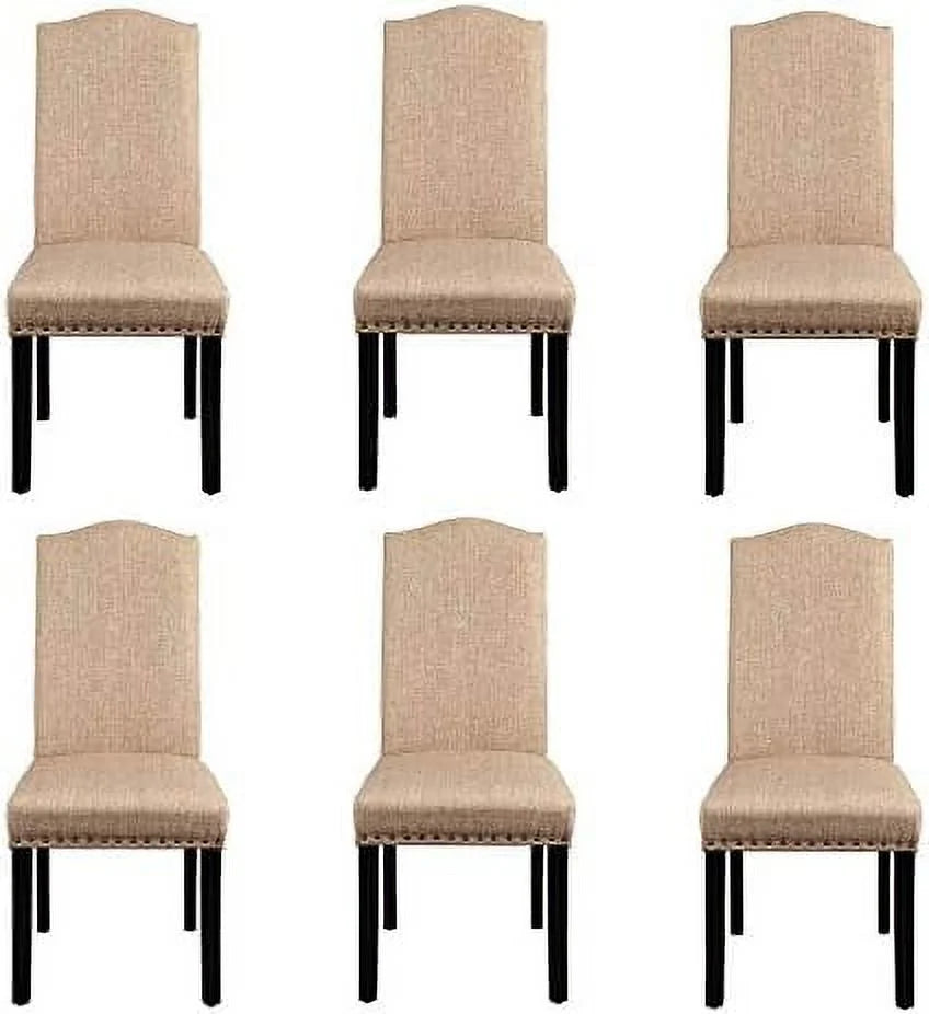 Upholstered Dining Chairs with Rubber Wood Legs and Nailhead Trim Set of 6 Z4738
