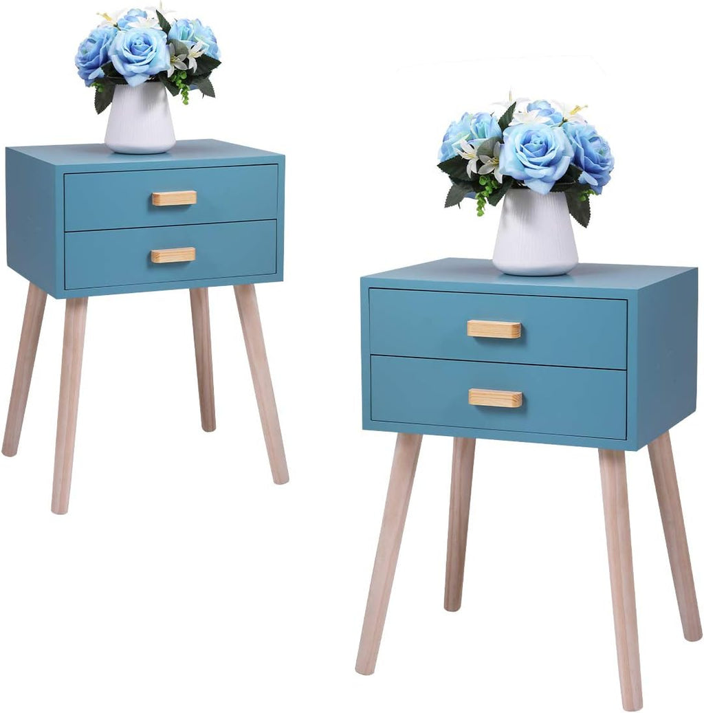 Set of 2 Grey 2 Drawer Wood Nightstand Y777
