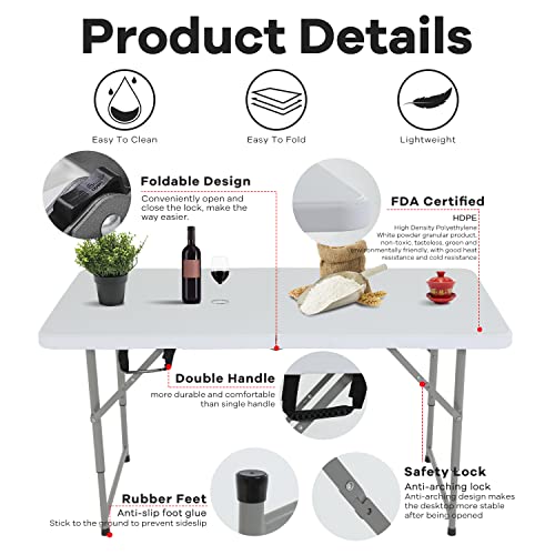 Folding Table 4FT Plastic Height Adjustable White W8366