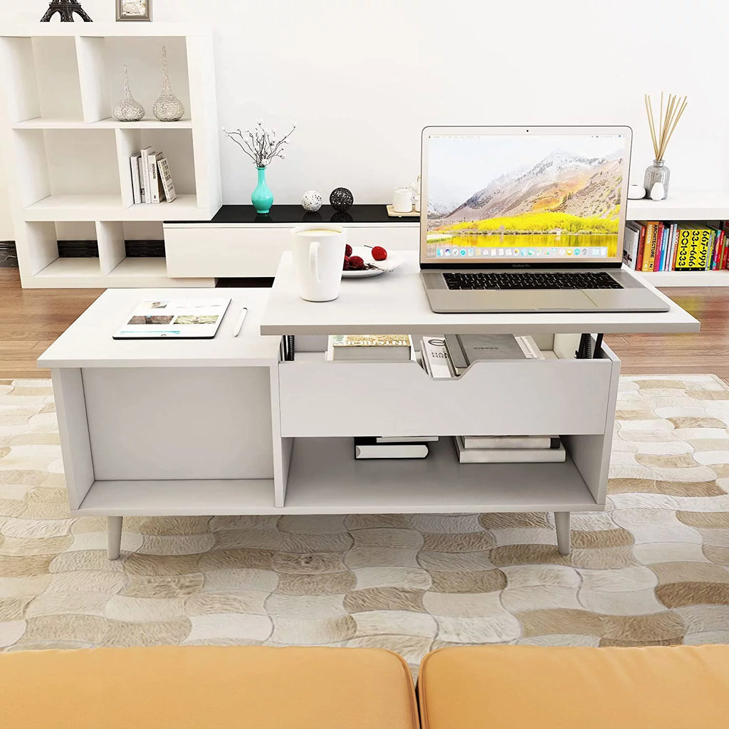 Lift Top Coffee Table with Hidden Compartment White L595
