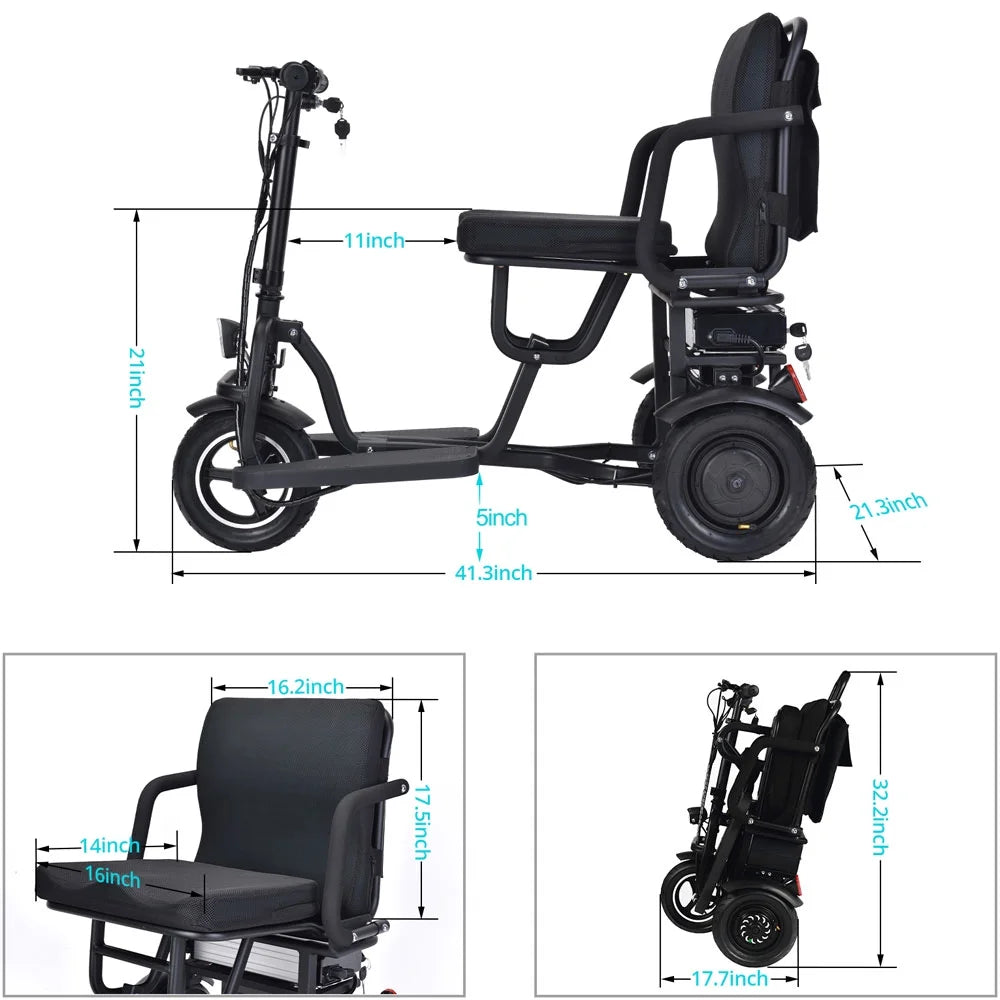 Folding Electric Trike 48v 700w Dual Motor Lithium Black N930
