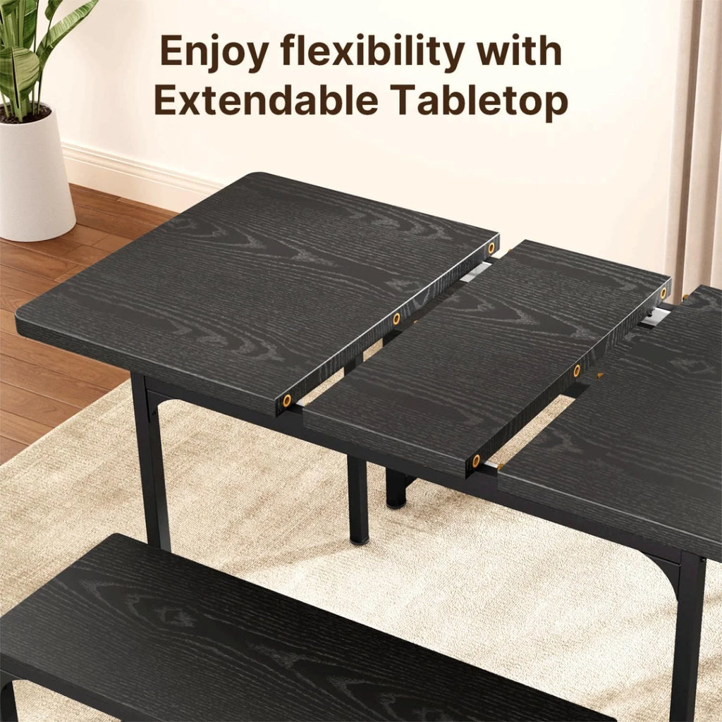 Black Extendable Dining Table Set with 2 Benches N1623