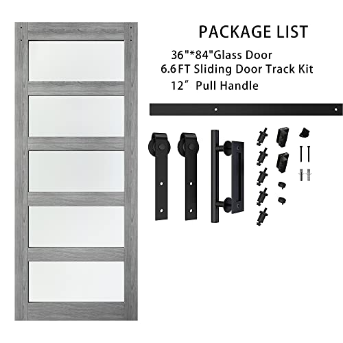 42in x 84in Frosted Glass Barn Door with 7FT Sliding Door Hardware Kit U153