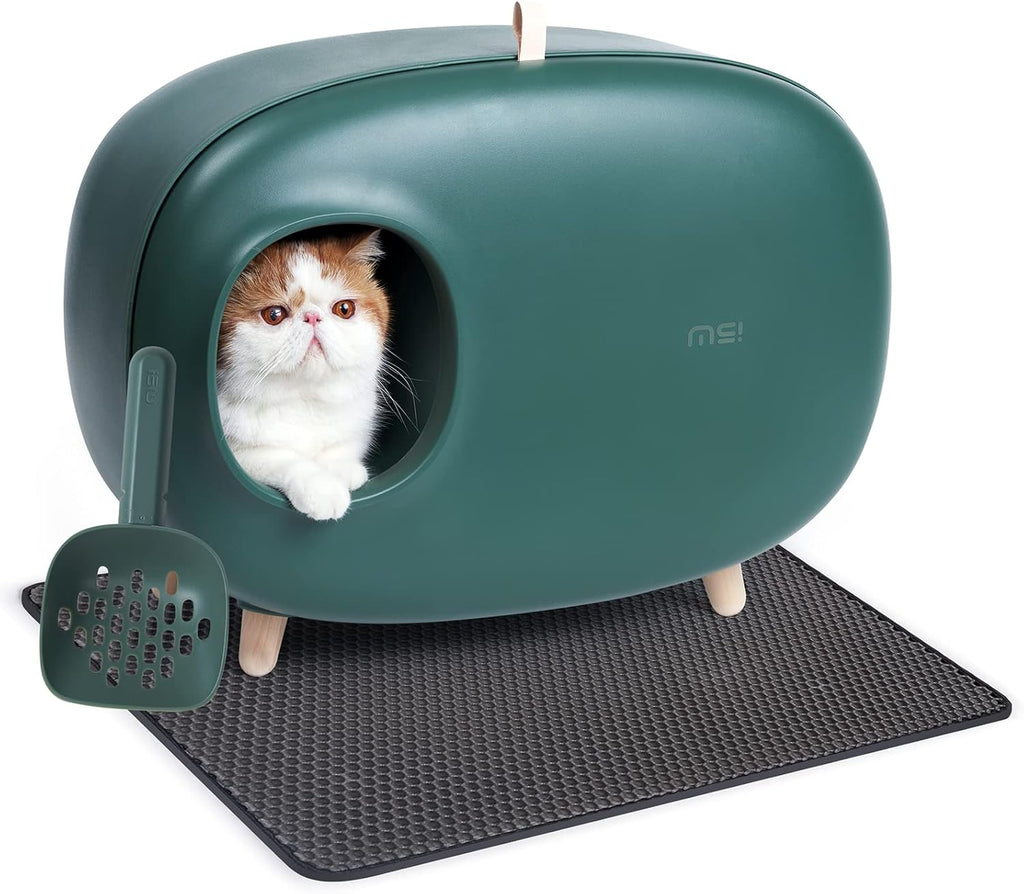 Cat Litter Box With Lid Enclosed Design with Scoop&Mat R4116