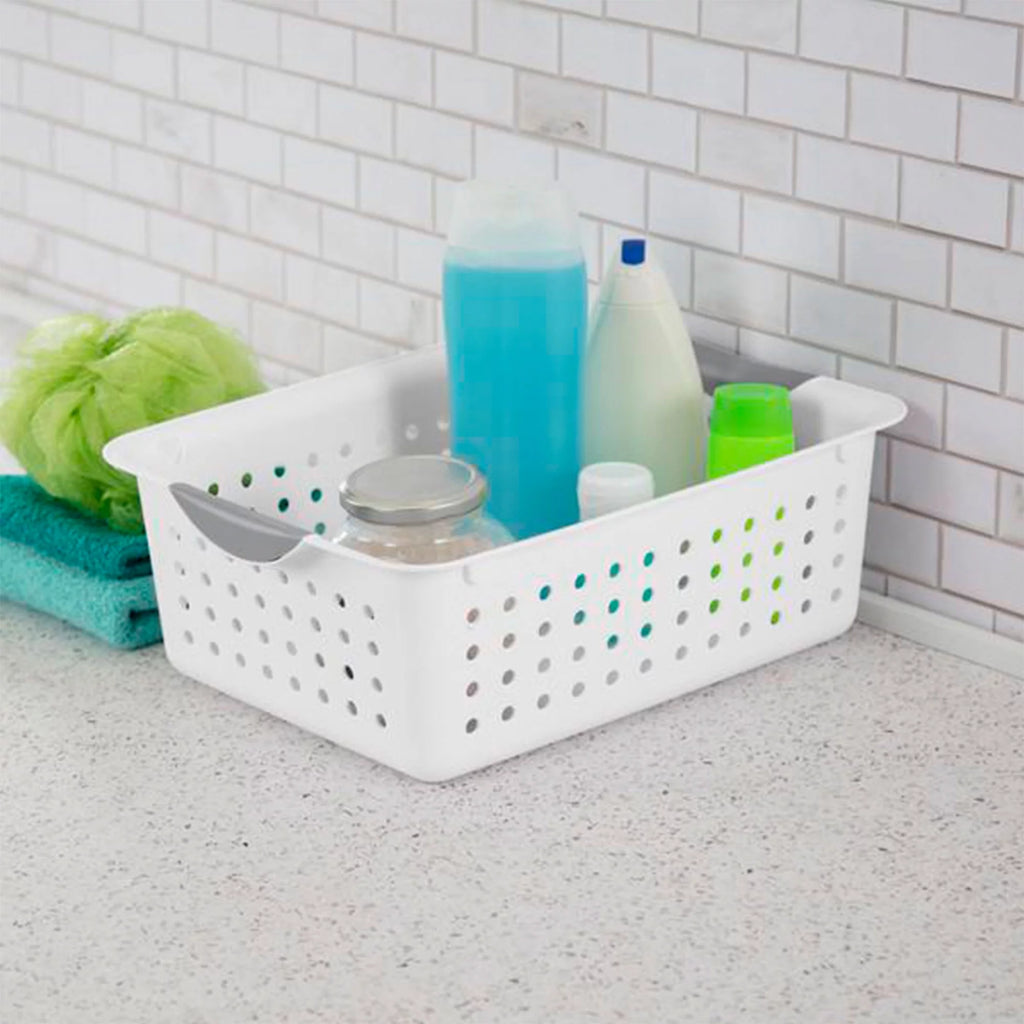 Medium White Plastic Storage Organizer Basket, 6 Pack N986