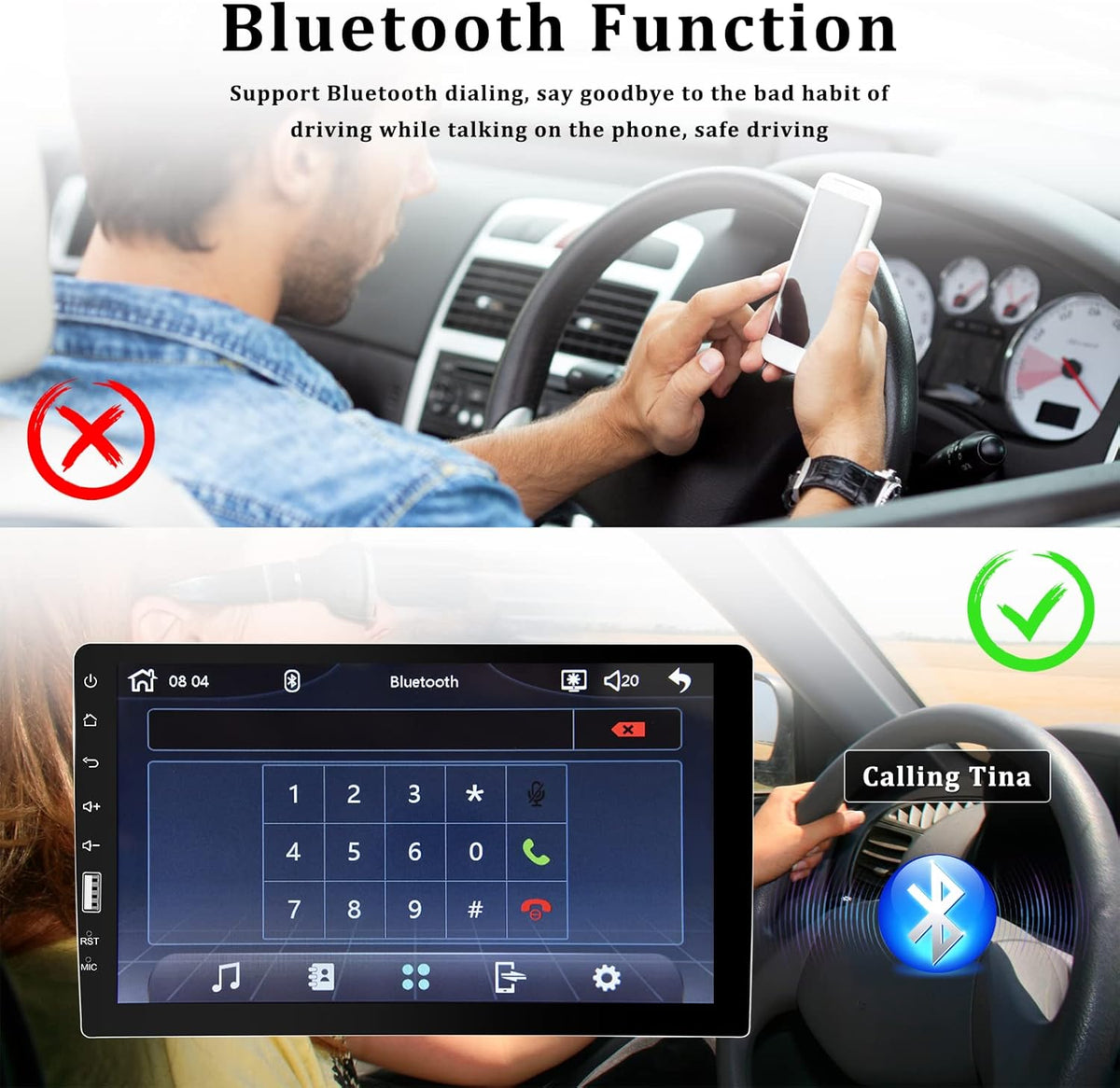 Single Din Car Stereo with Carplay and Android Auto, 9 Inch Touchscreen MP5 Player with Bluetooth T330