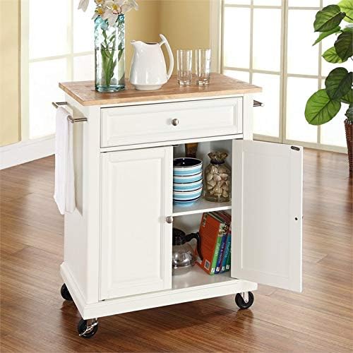 White Natural Wood Top Kitchen Cart T92540