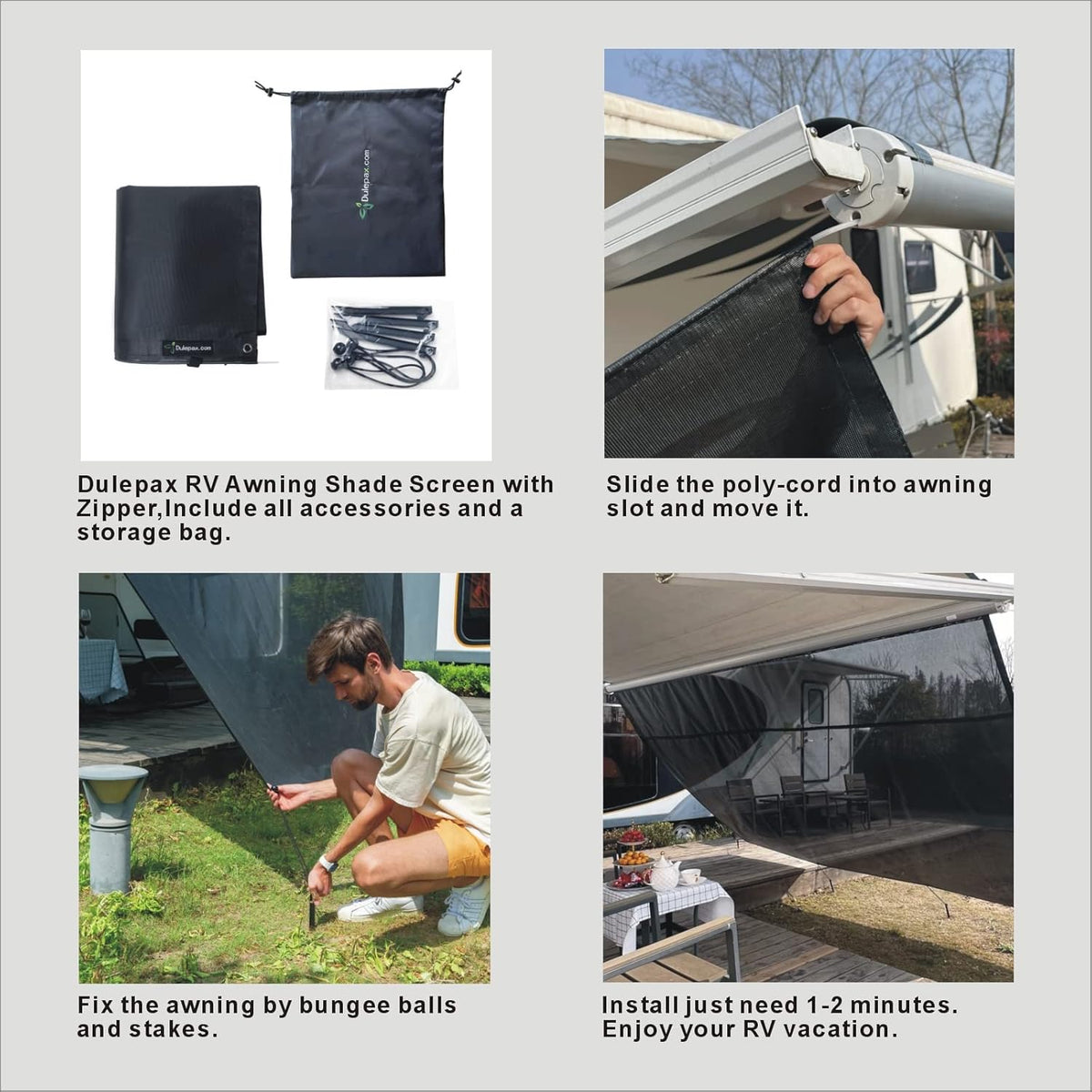 RV Awning Shade Screen with Zipper 9'X15'3'' R714