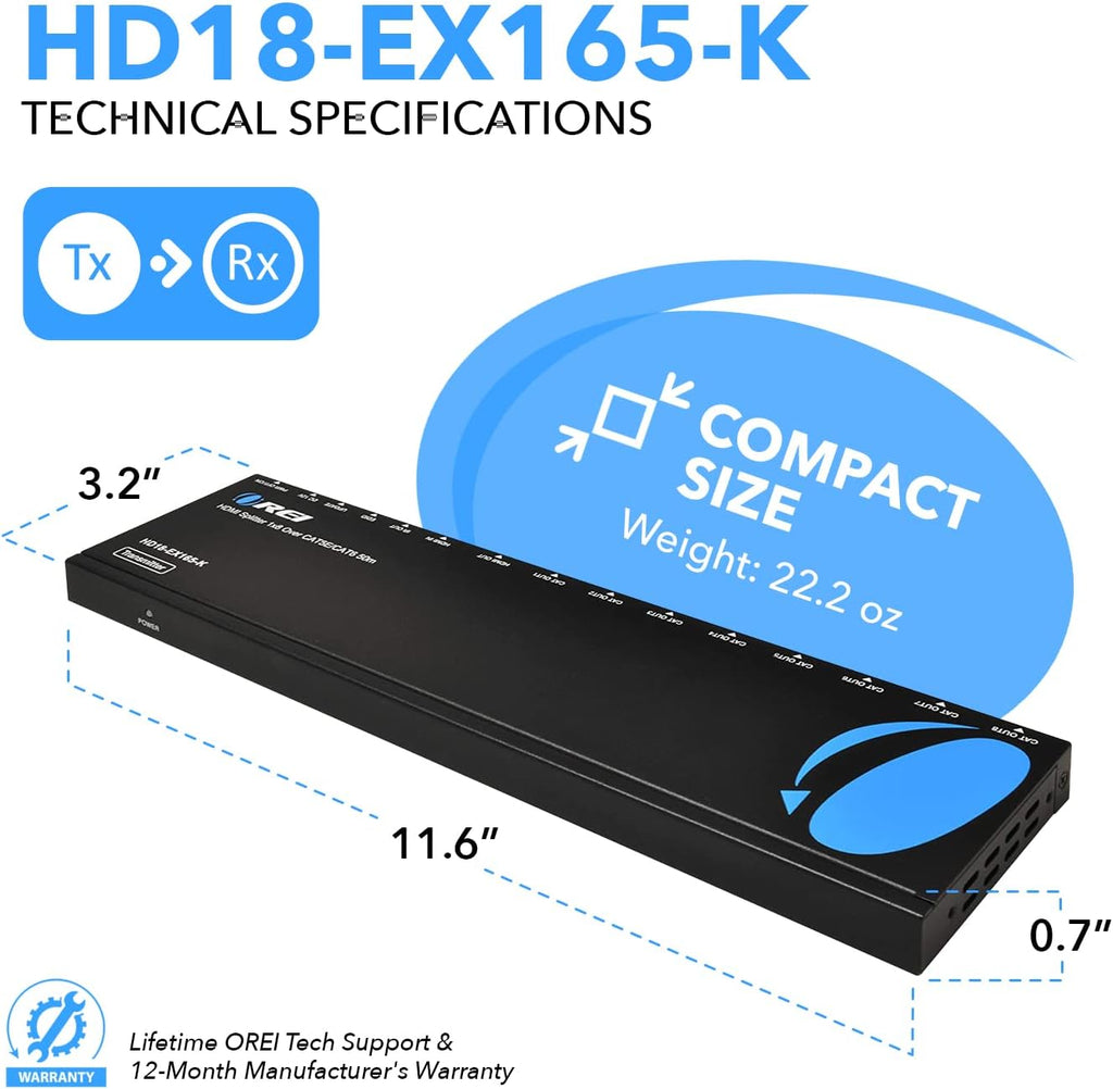 1x8 HDMI Extender Splitter Over Single Cable CAT6/7 1080P with IR Remote P430