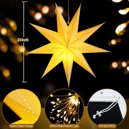 4 Pack 24 Inch Paper Star Lantern with 50 LEDs N88677
