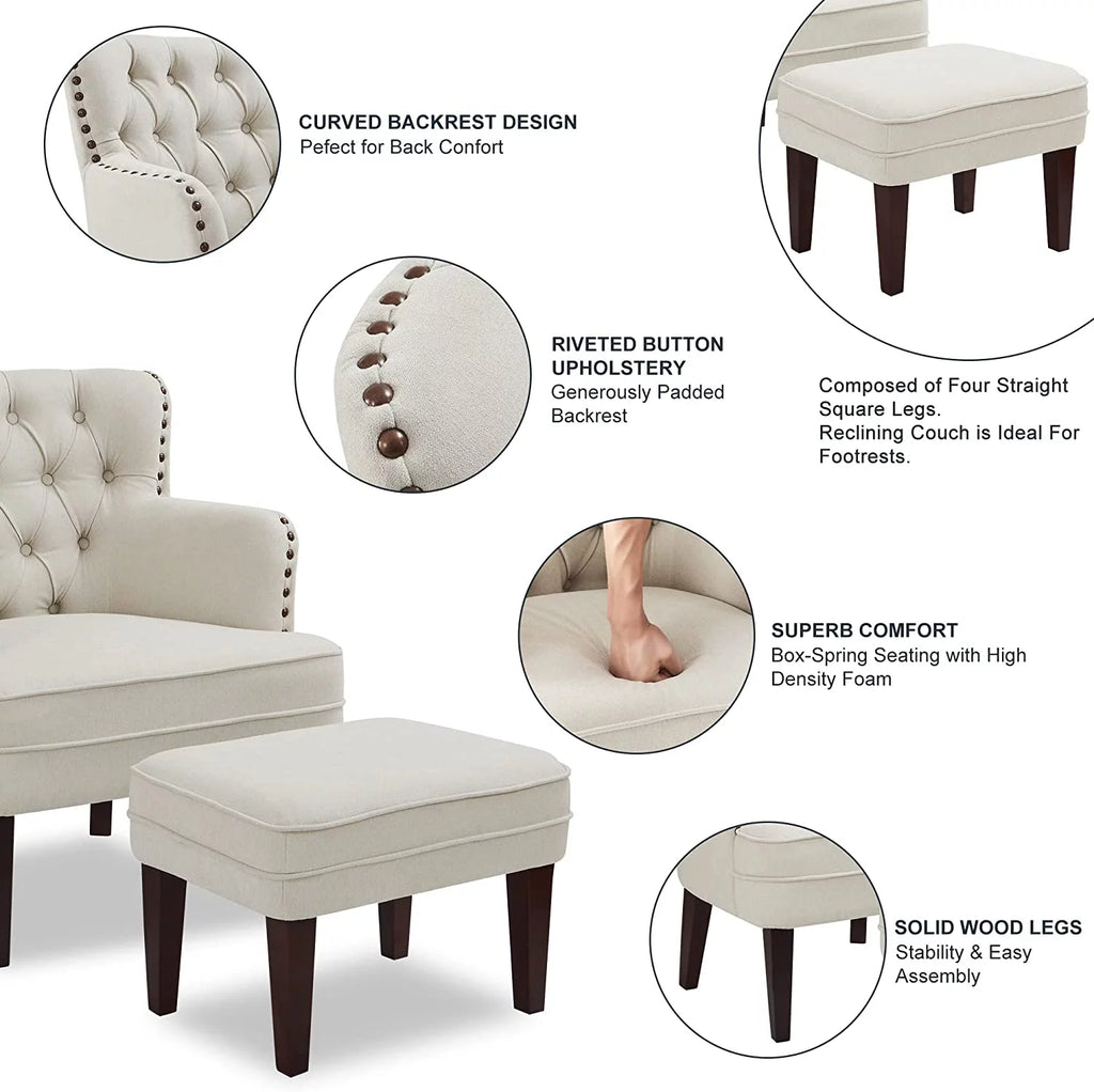 Beige Button Tufted Accent Chair with Ottoman I51890