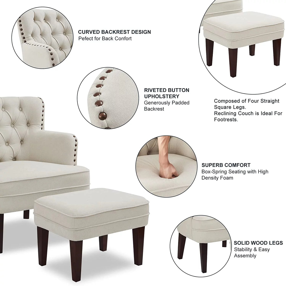 Beige Button Tufted Accent Chair with Ottoman I51890