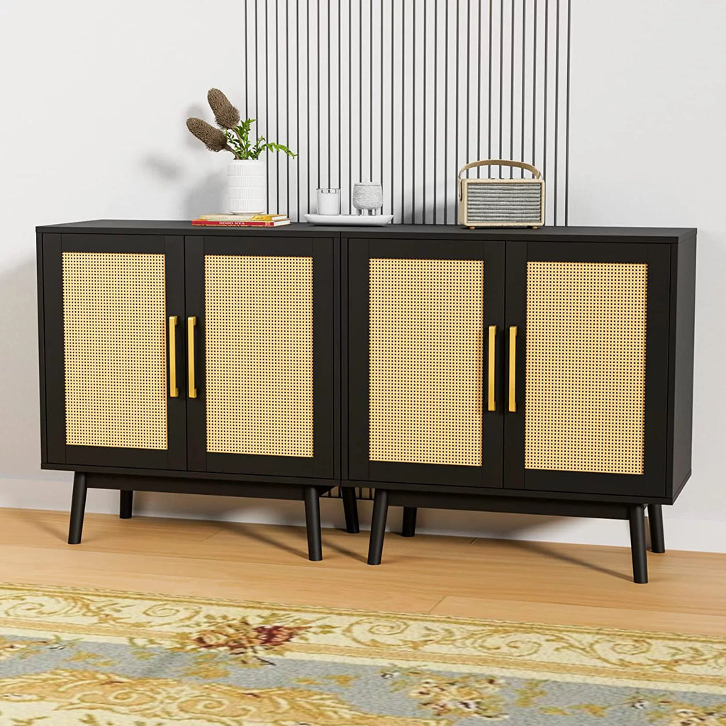 Black Rattan Storage Cabinet Set of 2 H312