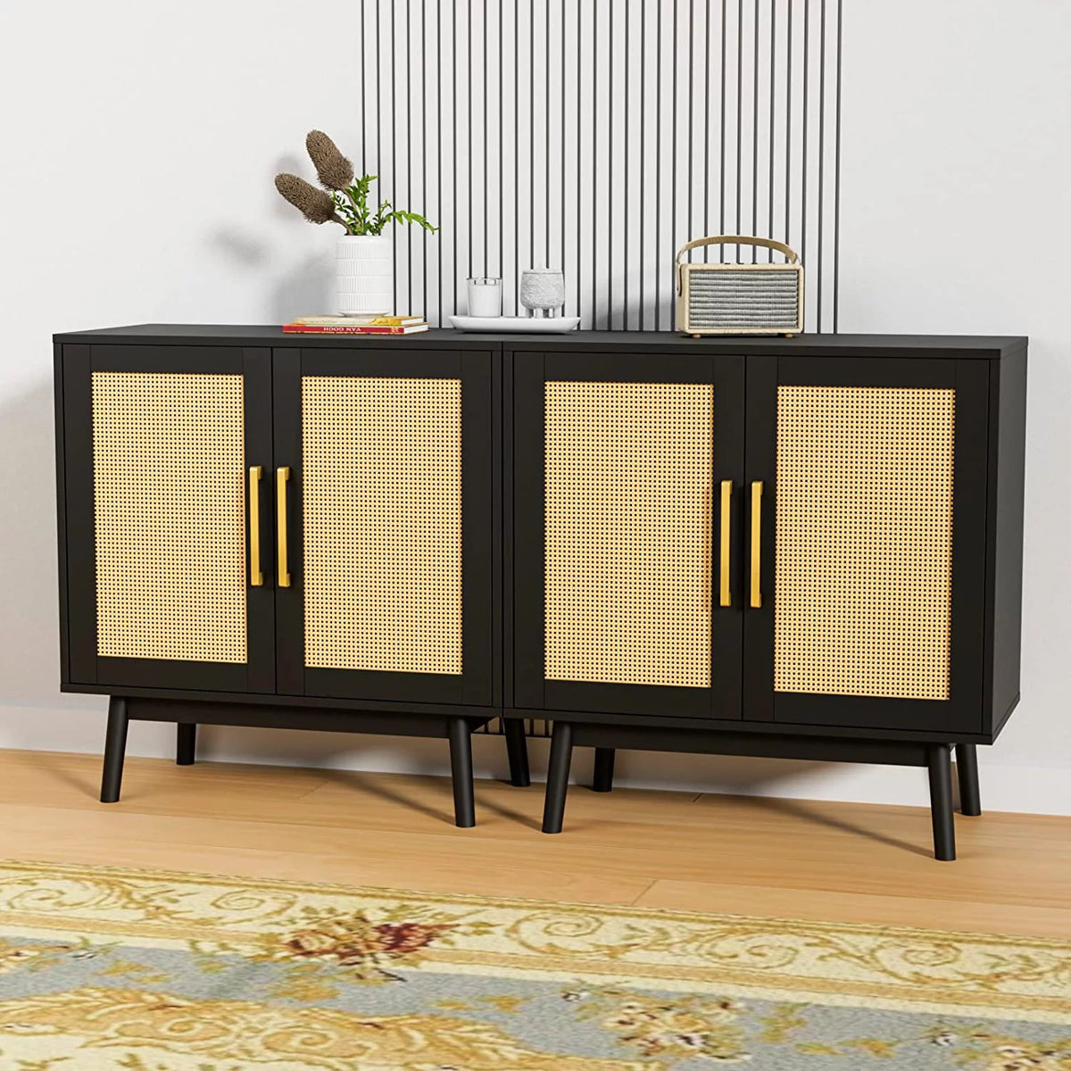 Black Rattan Storage Cabinet Set of 2 H312