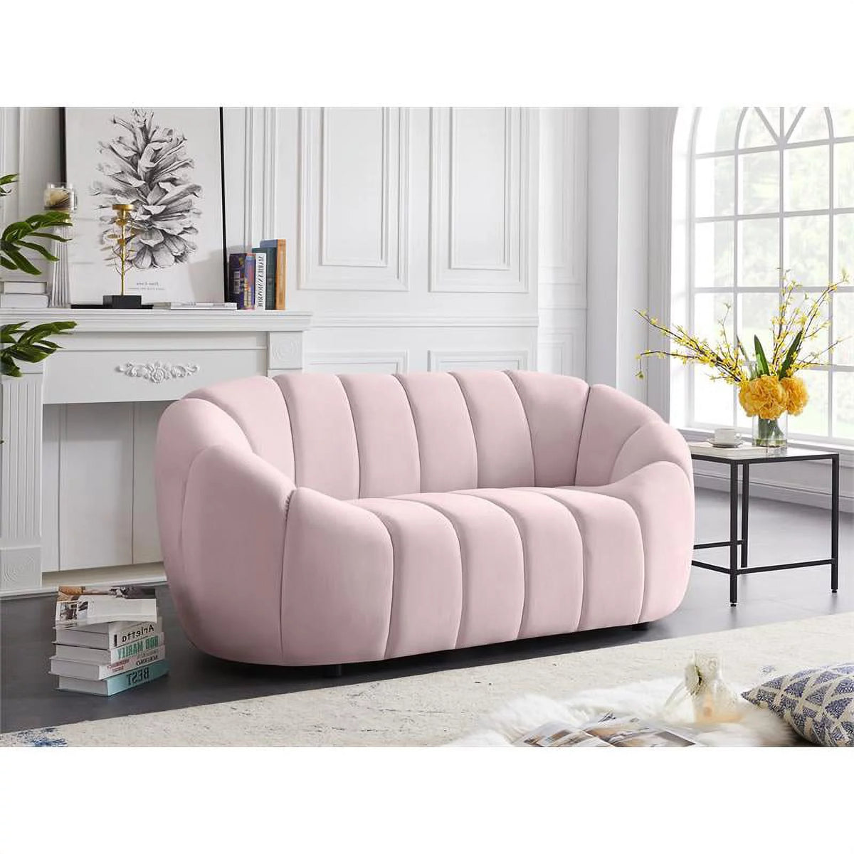 Pink Velvet Loveseat Q3770