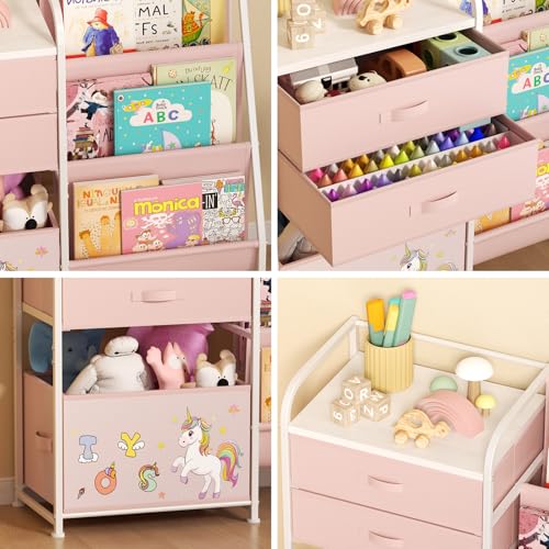 Kids Bookshelf and Toy Storage Organizer with 2 Drawers J905