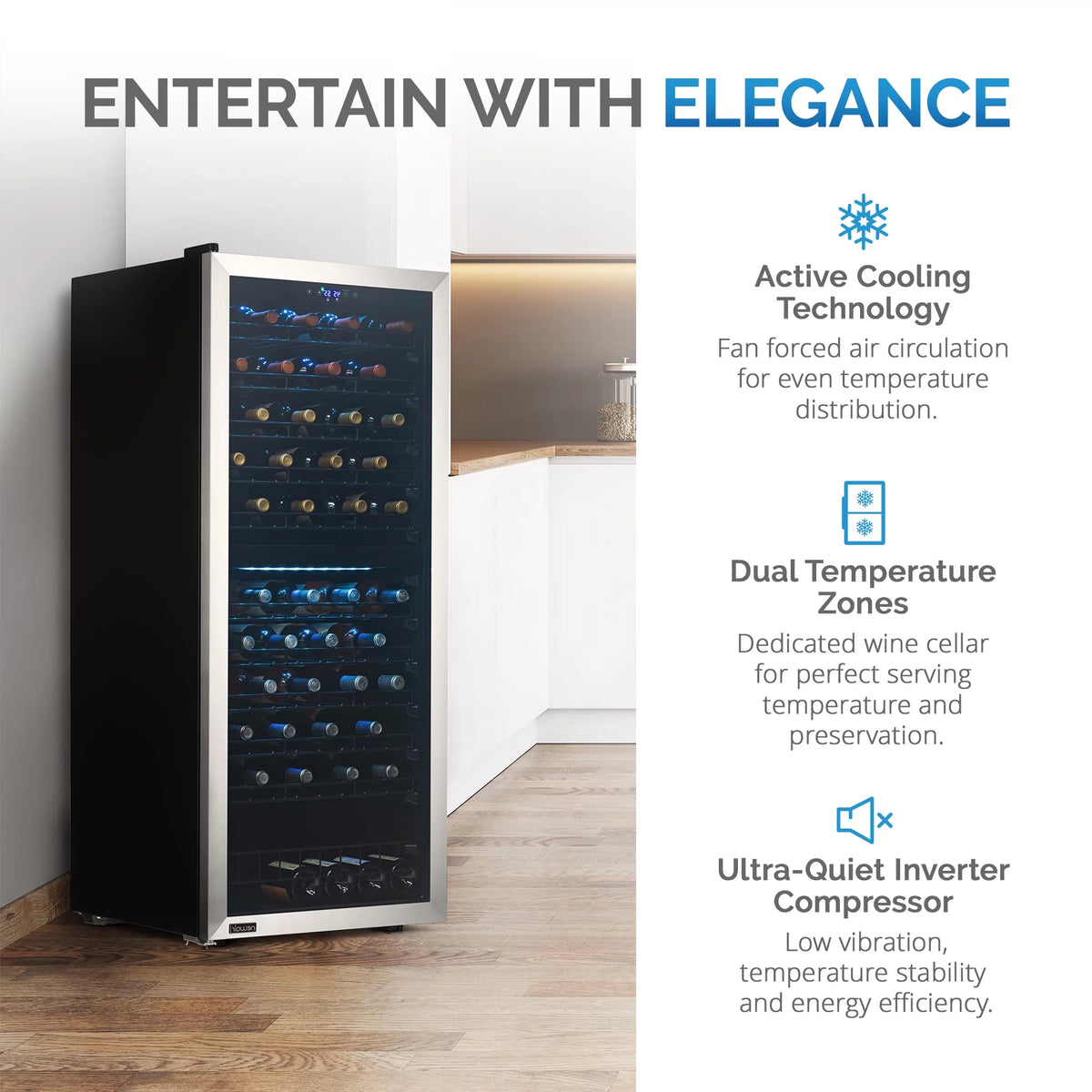 98 Bottle Dual Zone Stainless Steel Wine Refrigerator D605