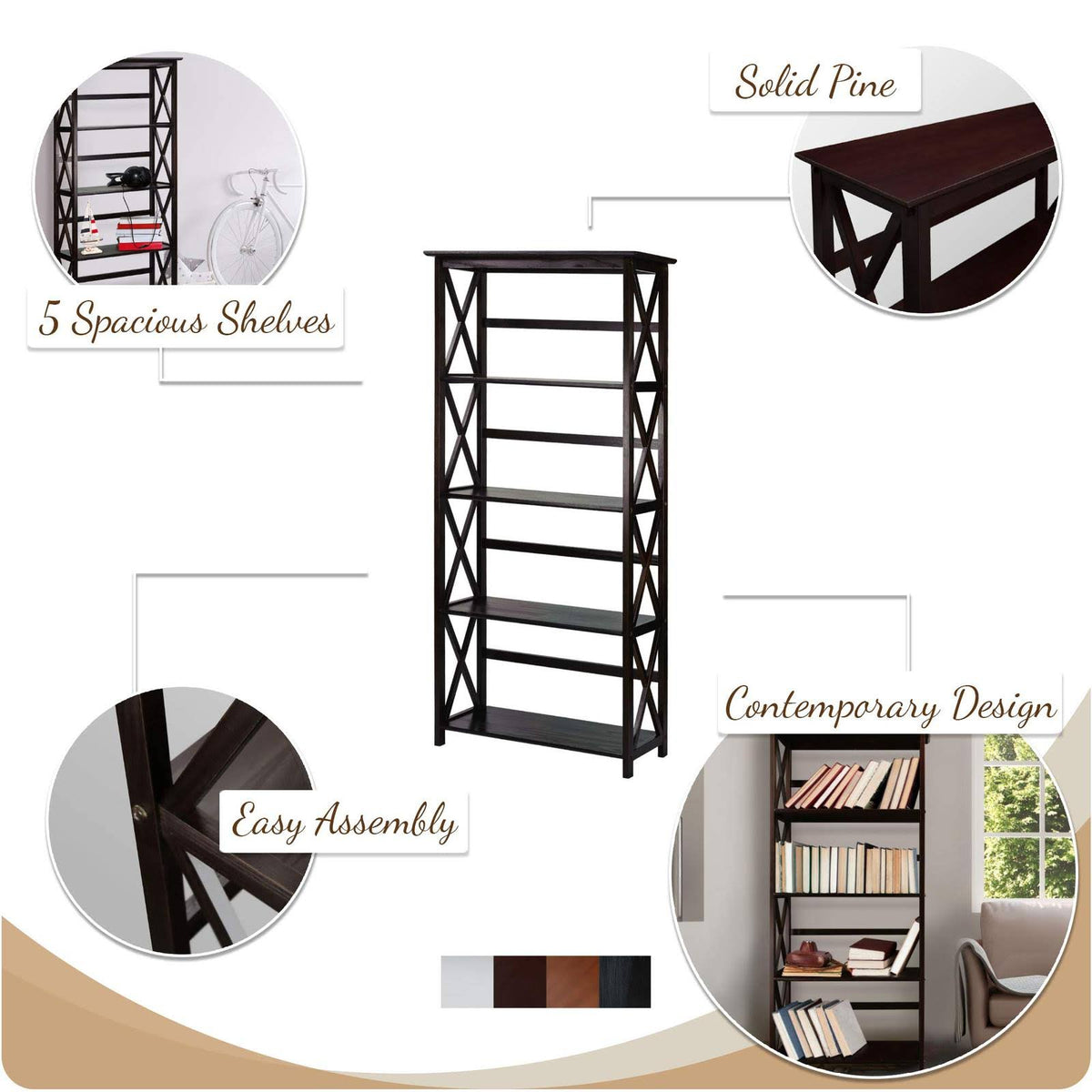 Walnut 5-Shelf Bookcase G239