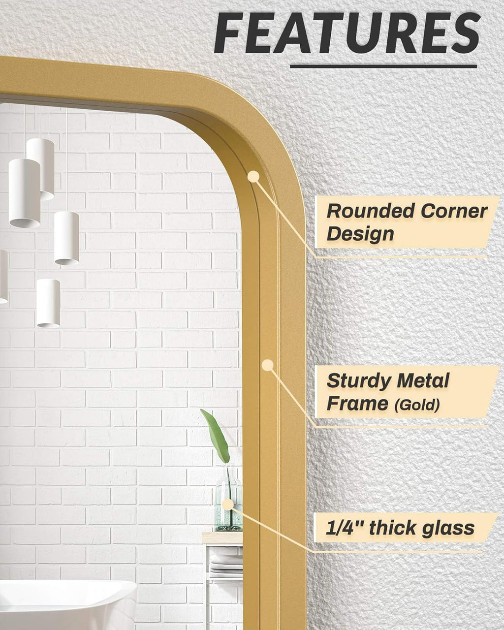 24 x 36 Inch Gold Wall-Mounted Mirror J8130