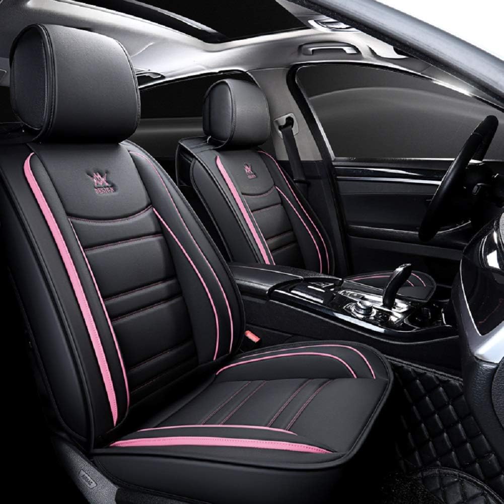 Leather Car Seat Covers 5 Seats Full Set Black Pink B892934