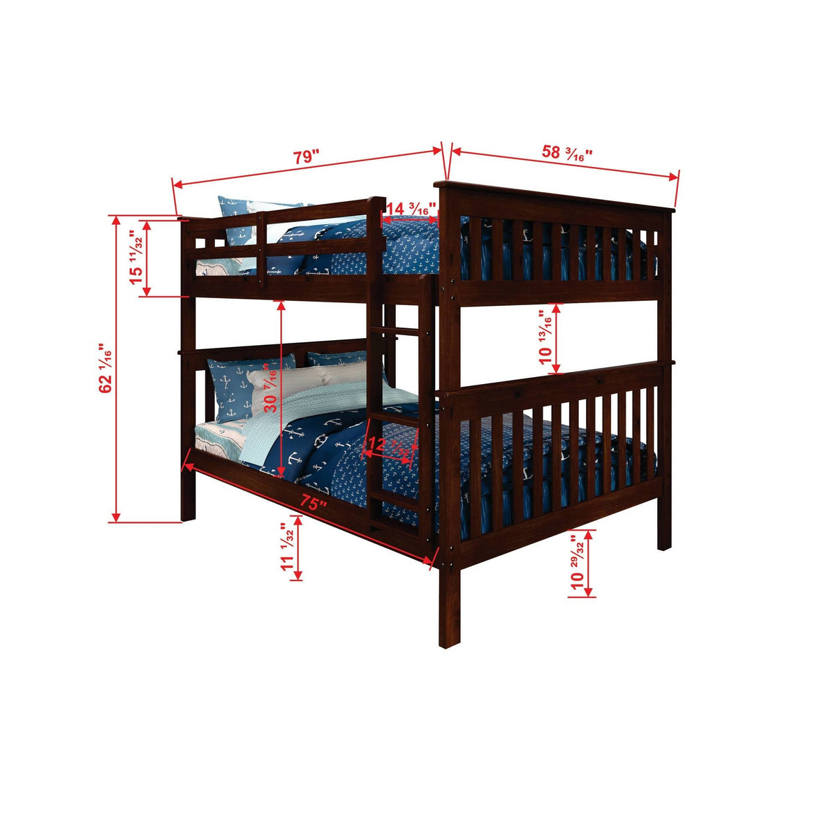 Full Mission Bunk Bed with Dual Underbed Drawers Dark Cappuccino G135