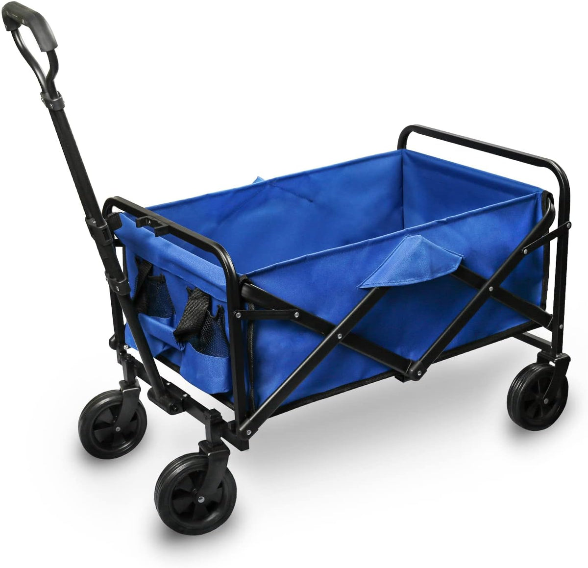 Collapsible Heavy Duty Utility Wagon with Rotatable Front Wheels & Adjustable Handle, Blue N6373