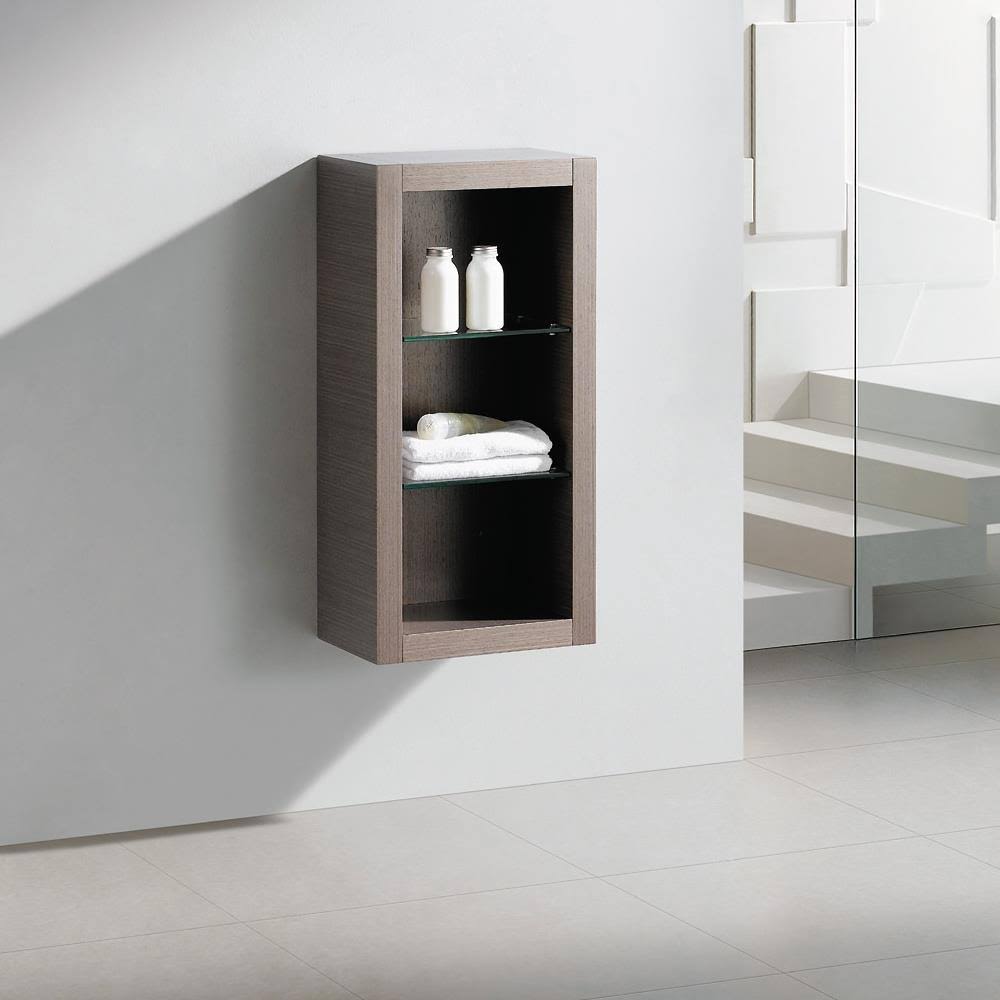 Gray Oak Bathroom Linen Side Cabinet with 2 Glass Shelves X891