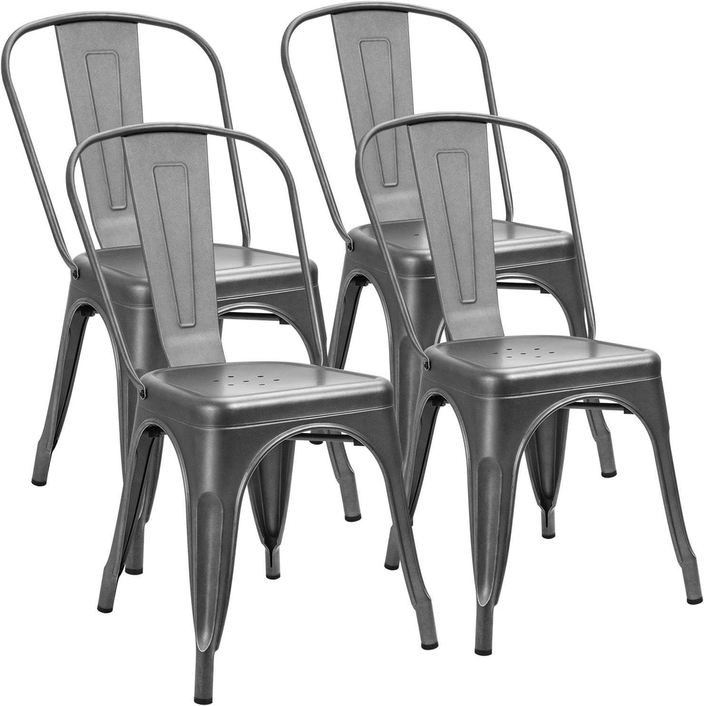 Grey Metal Stackable Dining Chairs Set of 4 L11337