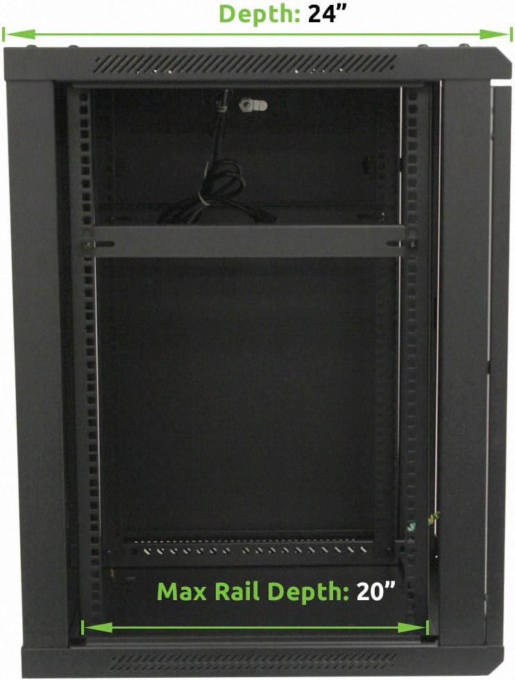 15U Wallmount Server Network Rack with Locking Glass Door Black L6856