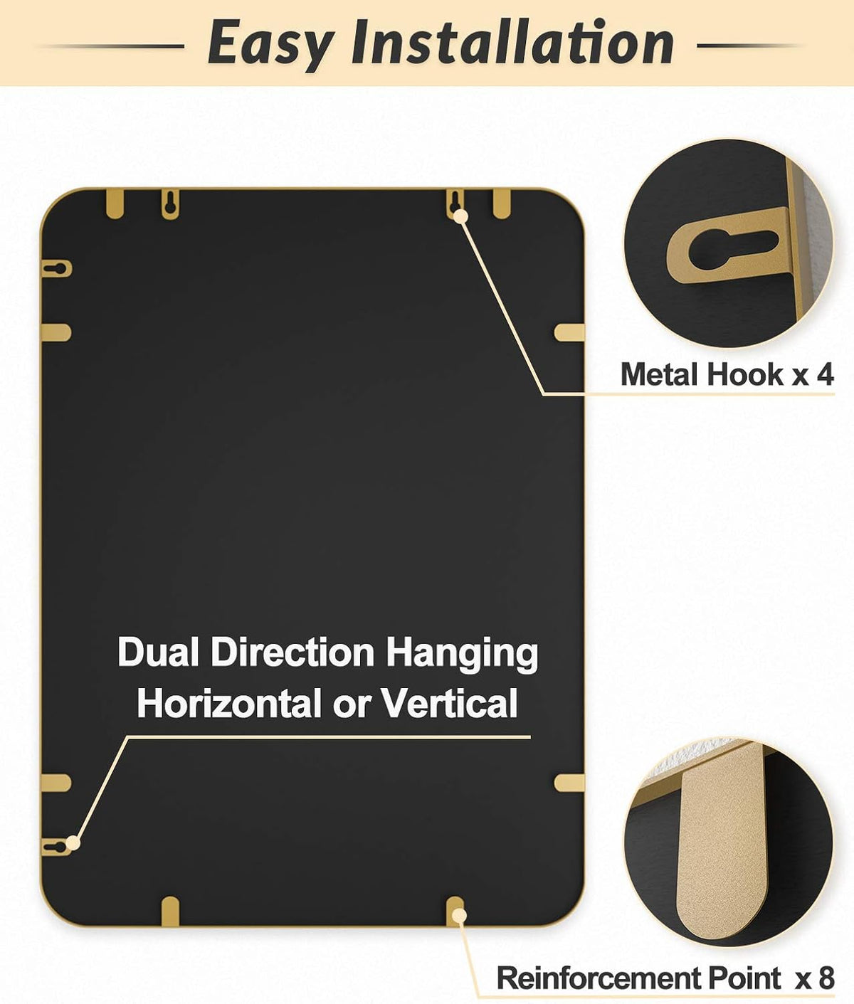 24 x 36 Inch Gold Wall-Mounted Mirror J8130
