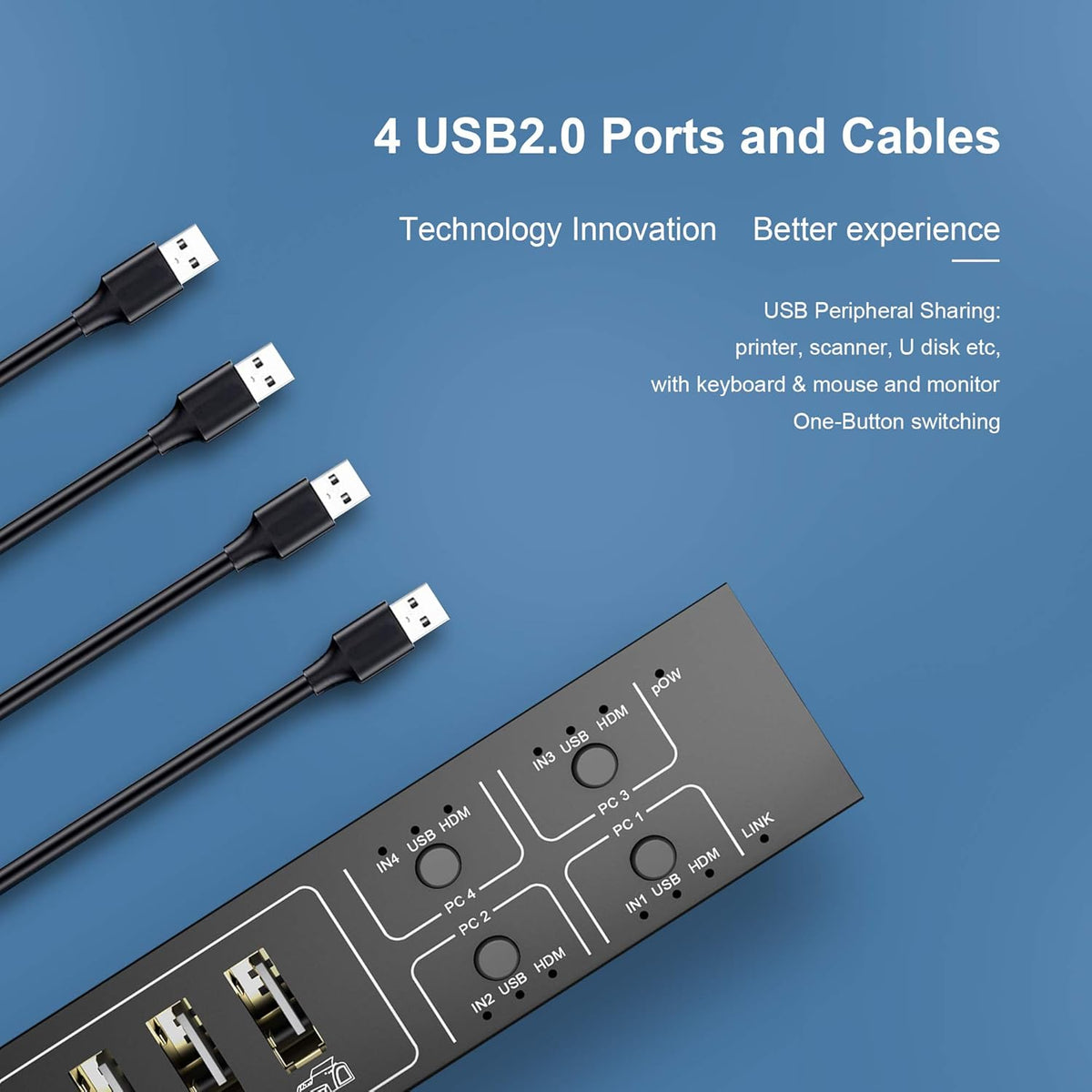 4 Port HDMI KVM Switch 4K@60Hz 4 In 1 Out O18186