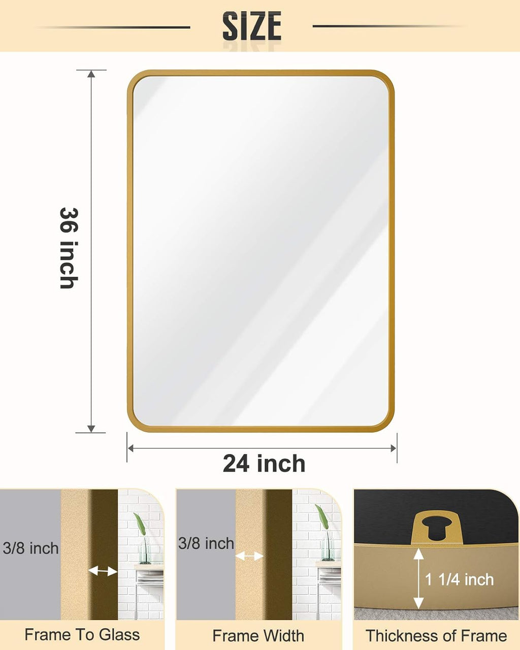 24 x 36 Inch Gold Wall-Mounted Mirror J8130