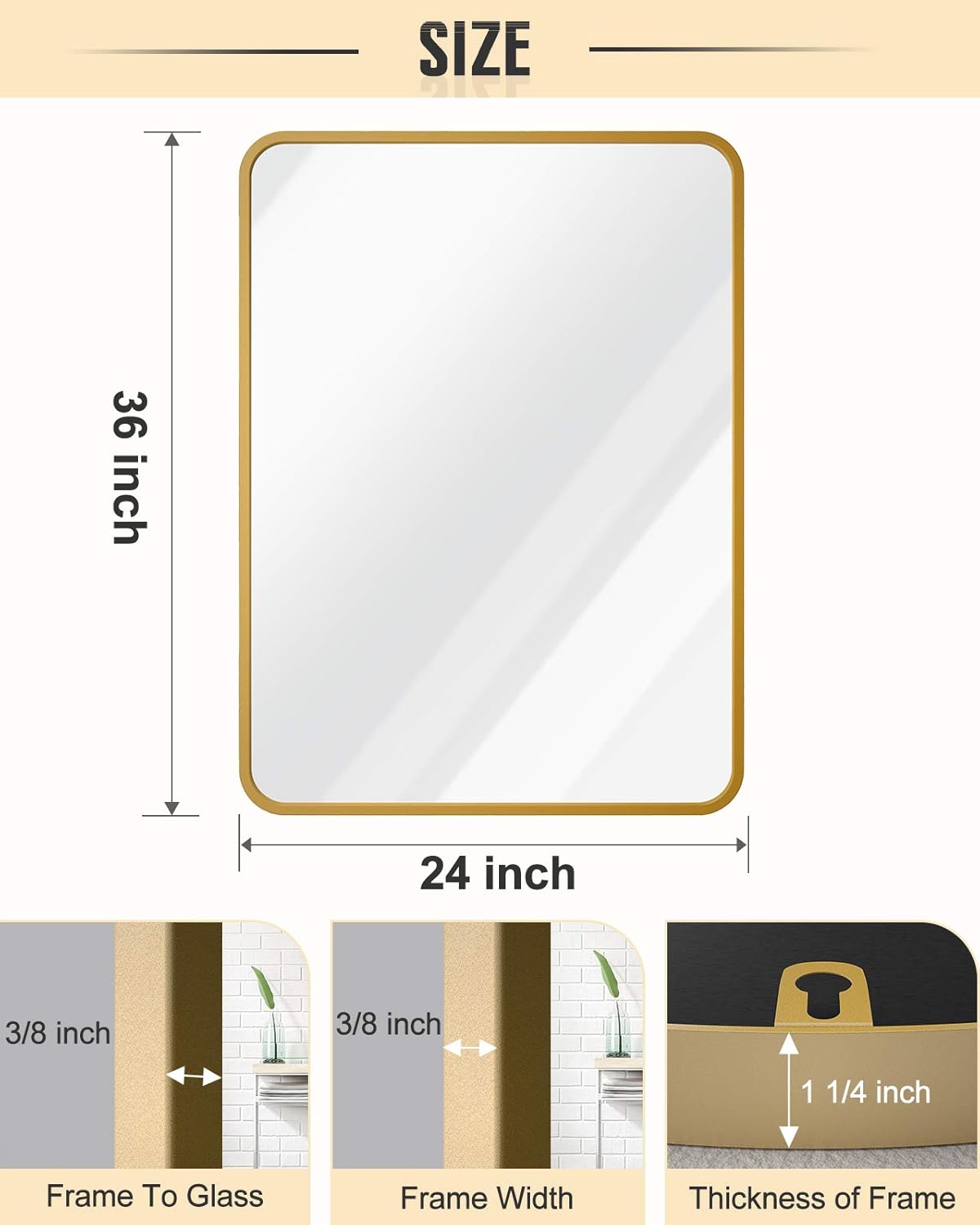 24 x 36 Inch Gold Wall-Mounted Mirror J8130