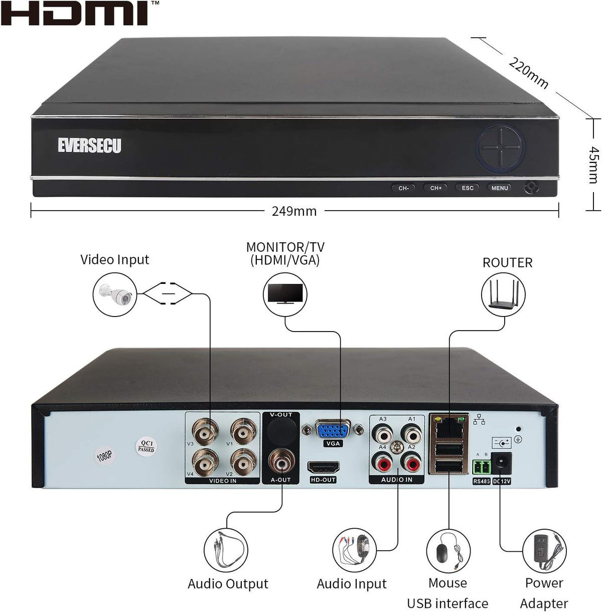 4 Channel 1080P Security Camera System with 4 Weatherproof Cameras U777416