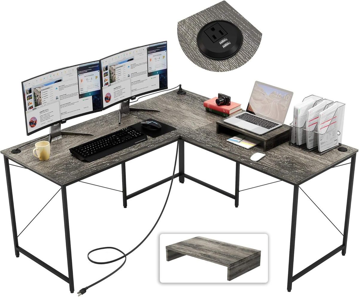 L Shaped Desk with Power Outlet Reversible Corner Desk G53780