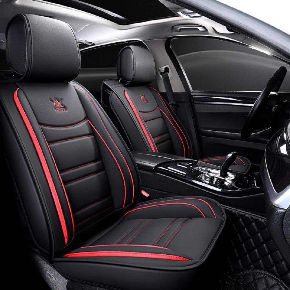 Leather Car Seat Covers 5 Seats Full Set Black Pink B892934