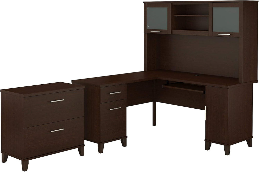 L Shaped Desk with Hutch and Lateral File Cabinet S129