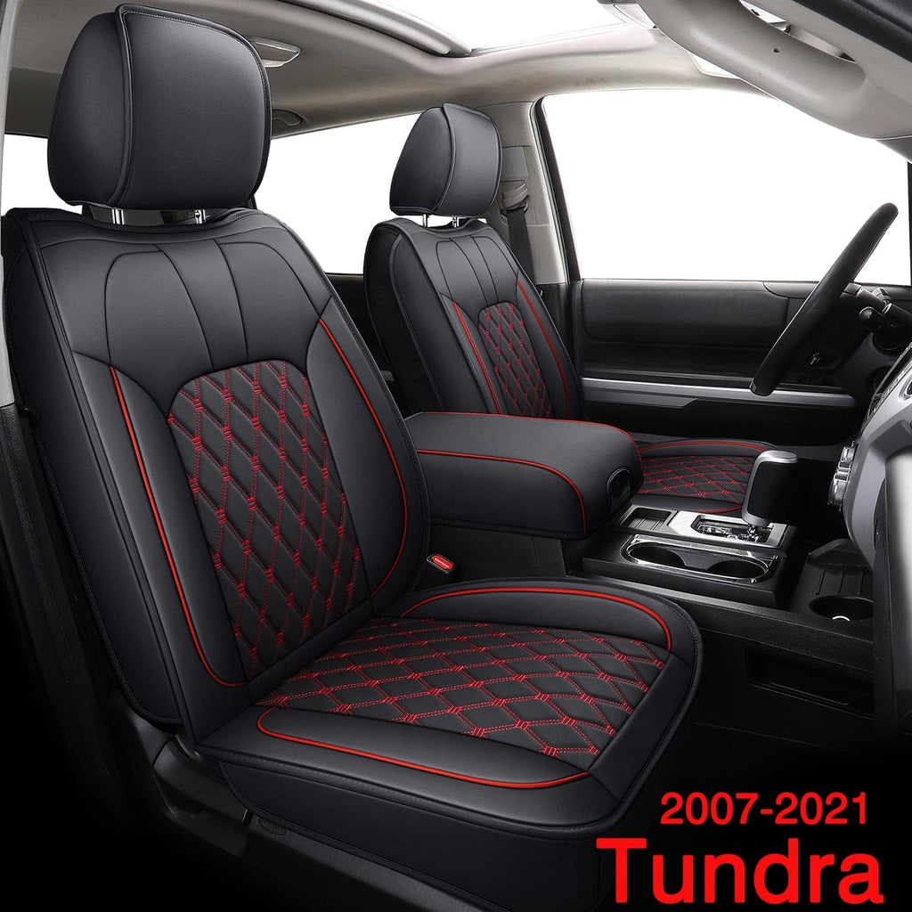 Black Red Full Set Water Proof Faux Leather Car Seat Covers I451