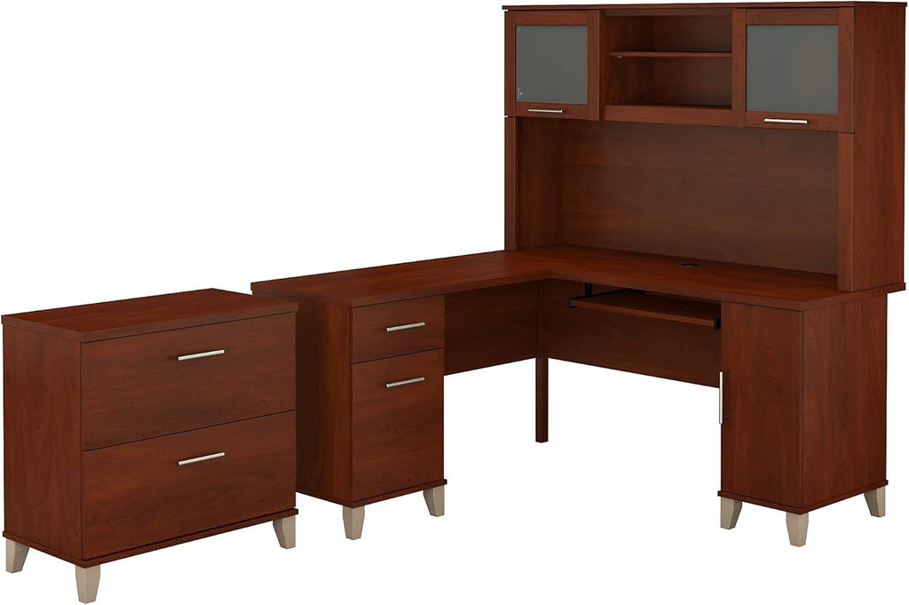 L Shaped Desk with Hutch and Lateral File Cabinet S129