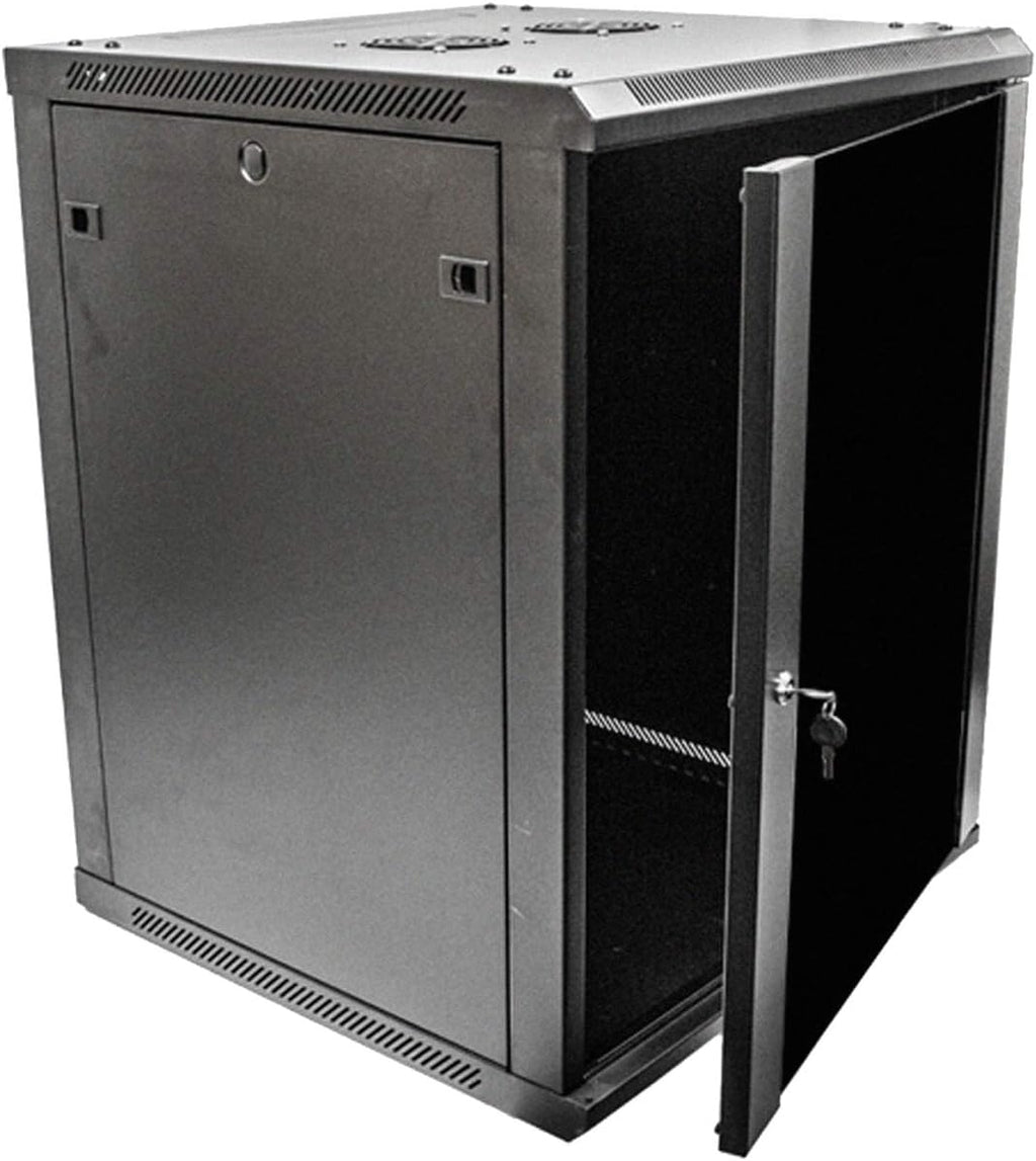 15U Wallmount Server Network Rack with Locking Glass Door Black L6856