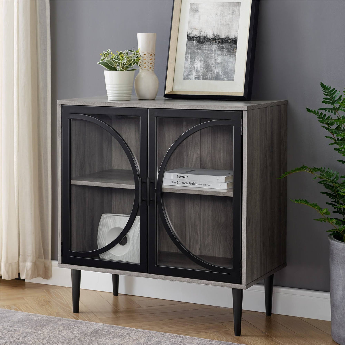 Metal and Glass Door Accent Console R498