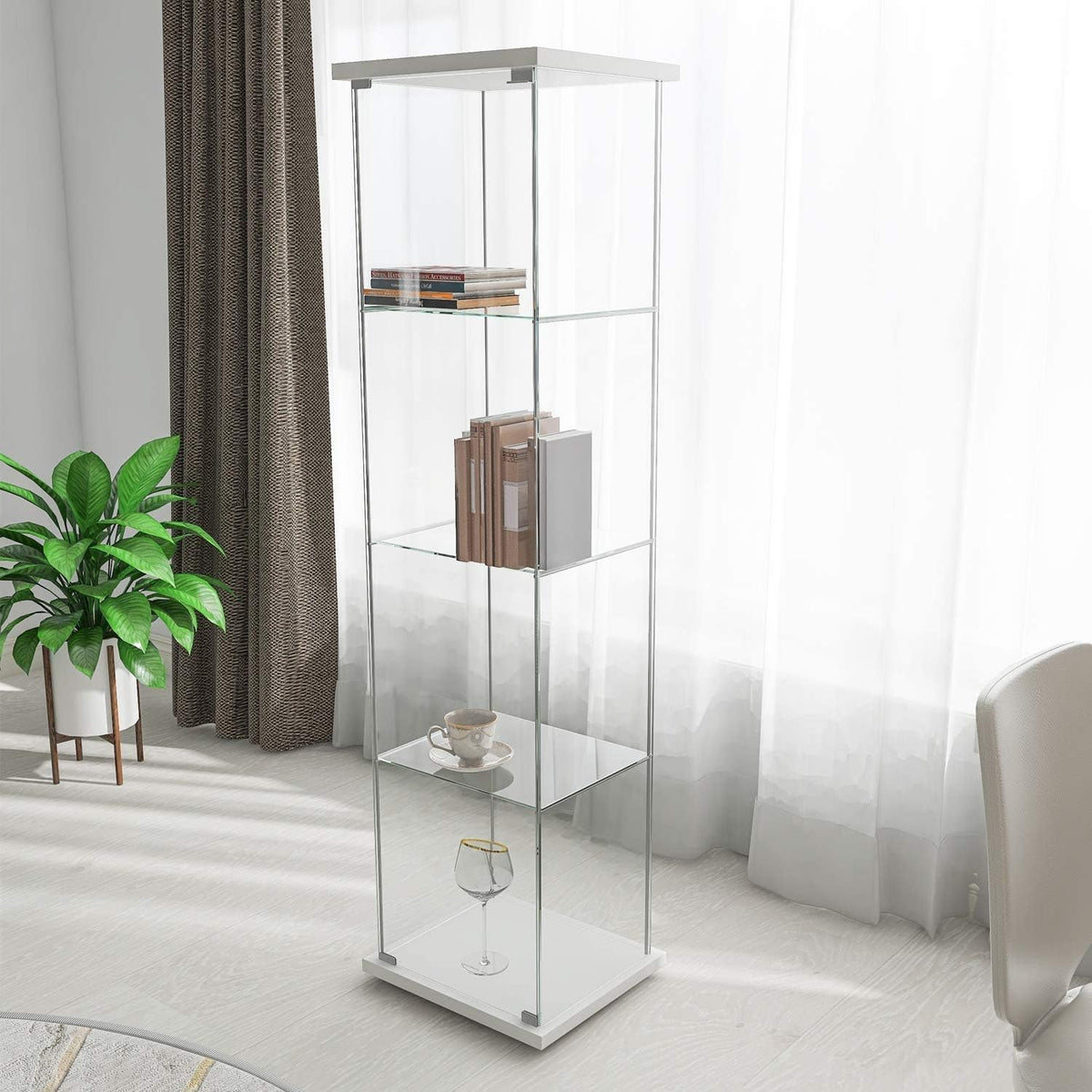 4-Shelf Glass Display Cabinet with Door X6651