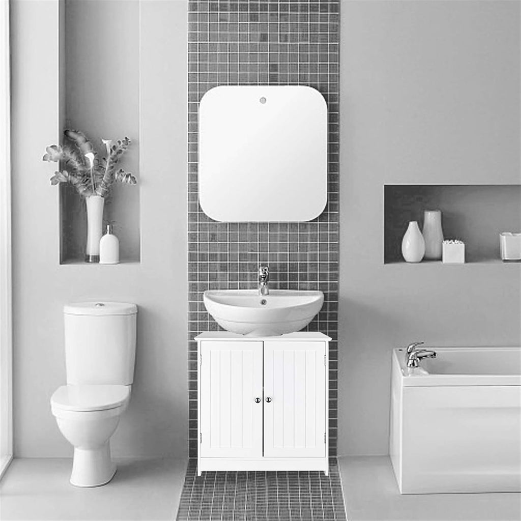 White Floor Pedestal Bathroom Storage Cabinet with 2 Doors C39388