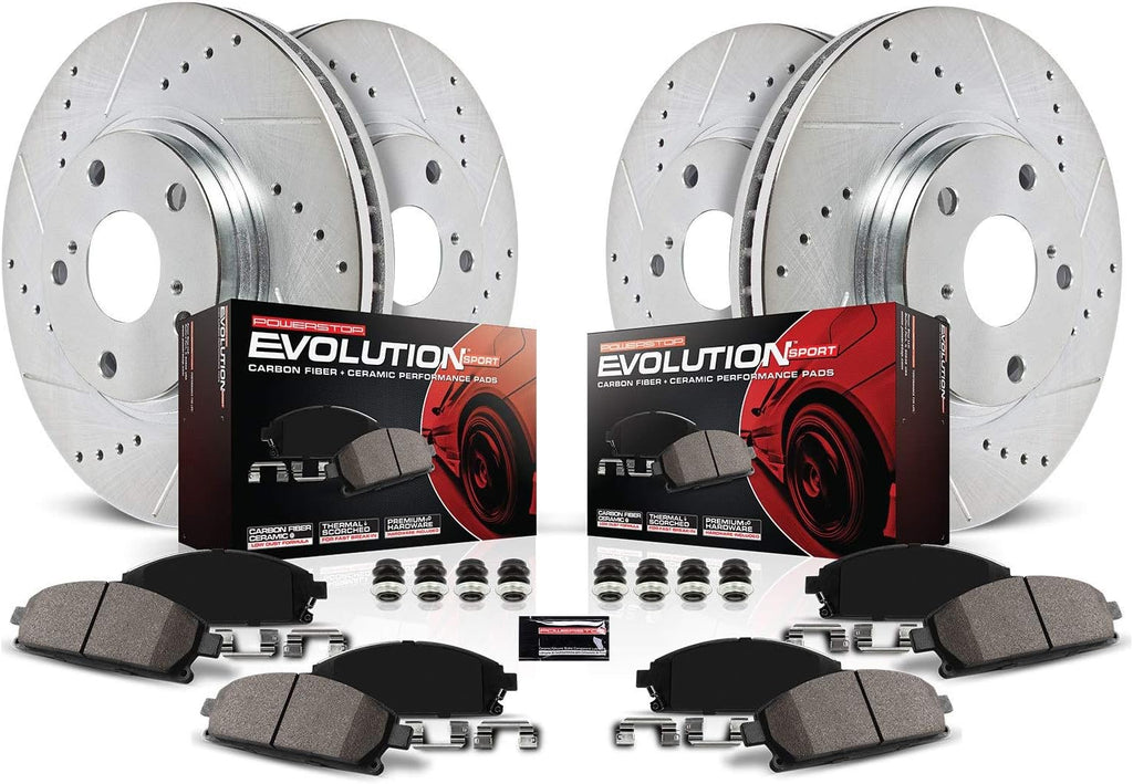 Front and Rear Carbon Fiber Brake Pads with Drilled & Slotted Brake Rotors Kit M438112
