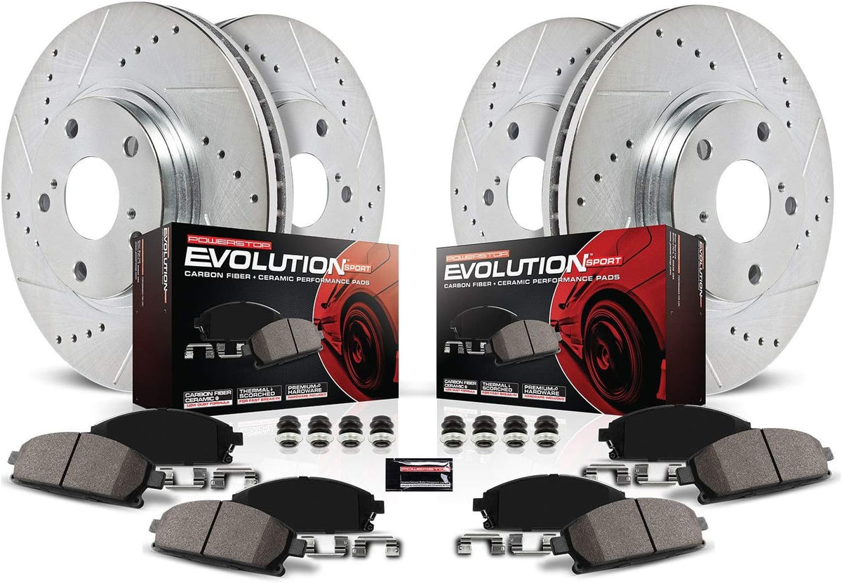 Front and Rear Carbon Fiber Brake Pads with Drilled & Slotted Brake Rotors Kit M438112