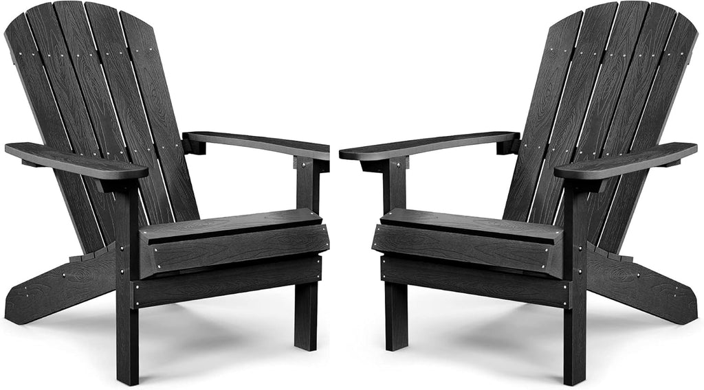 Black Plastic Adirondack Chairs Set of 2 J9475