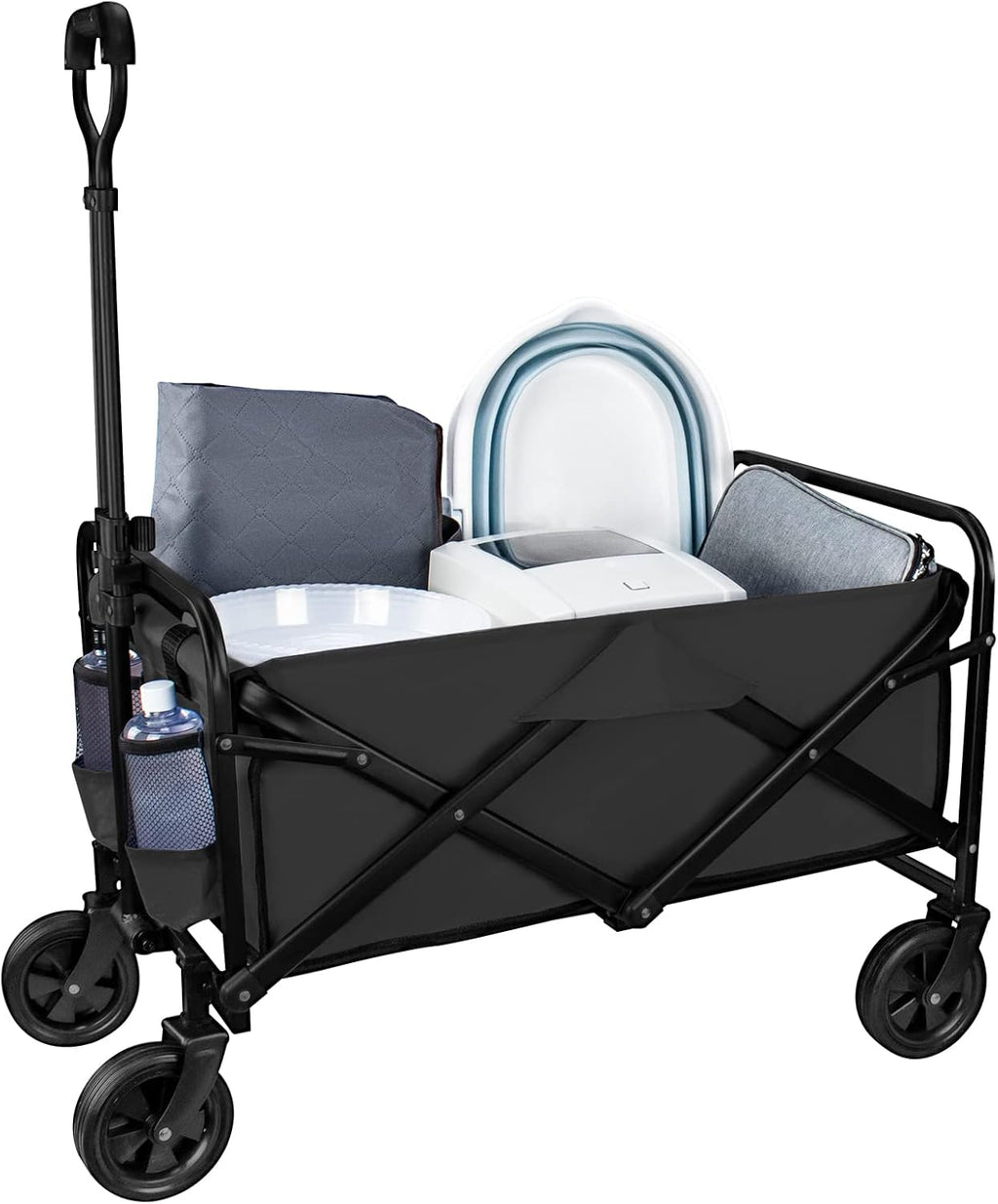 Collapsible Heavy Duty Utility Wagon with Rotatable Front Wheels & Adjustable Handle, Blue N6373