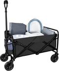 Collapsible Heavy Duty Utility Wagon with Rotatable Front Wheels & Adjustable Handle, Blue N6373