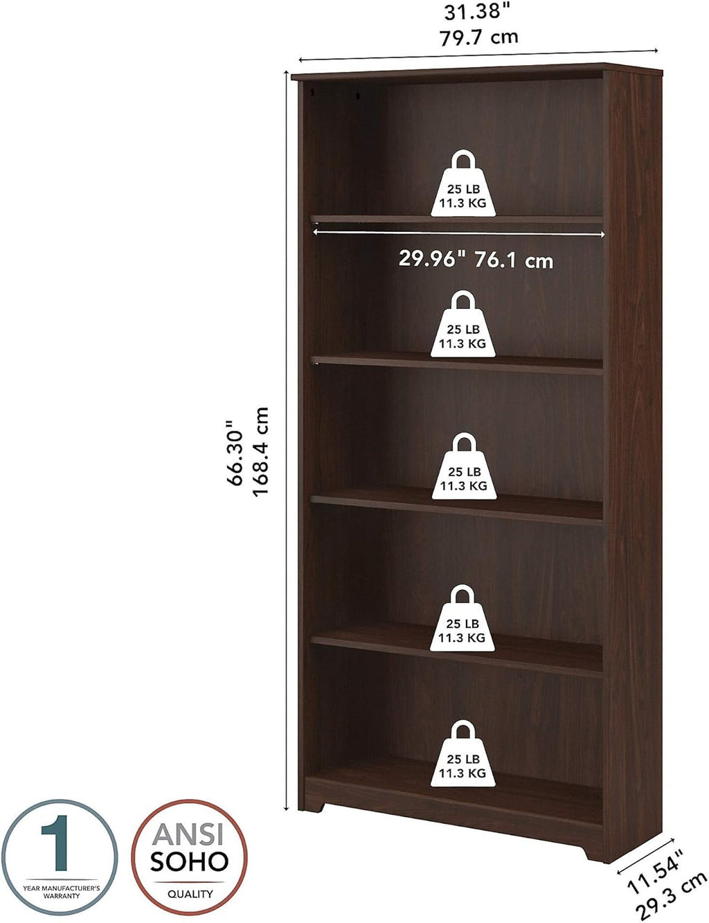 Tall 5 Shelf Bookcase S53522