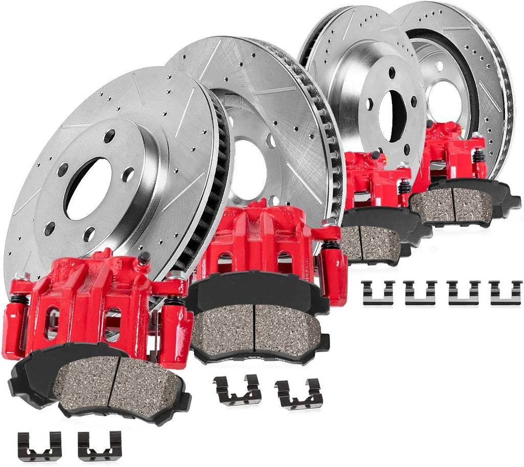 Powder Coated Red Calipers Zinc Plated Rotors Ceramic Pads Q3190